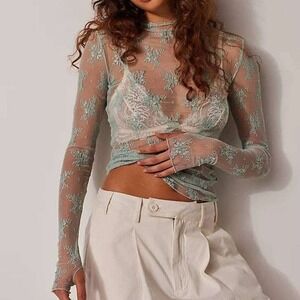 Jelly‎ Mint Premium Sheer Floral Lace Layering Top - Sz L Mermaid Tail Fairycore